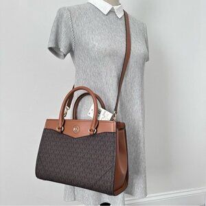 Michael Kors Everly Medium Logo Satchel Crossbody Bag in Brown / Acorn